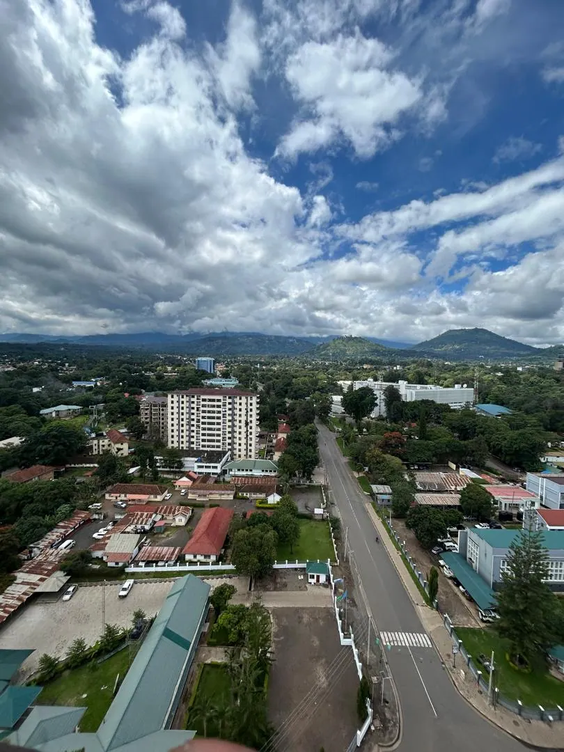 A main road running out through Arusha, seen from a rooftop
