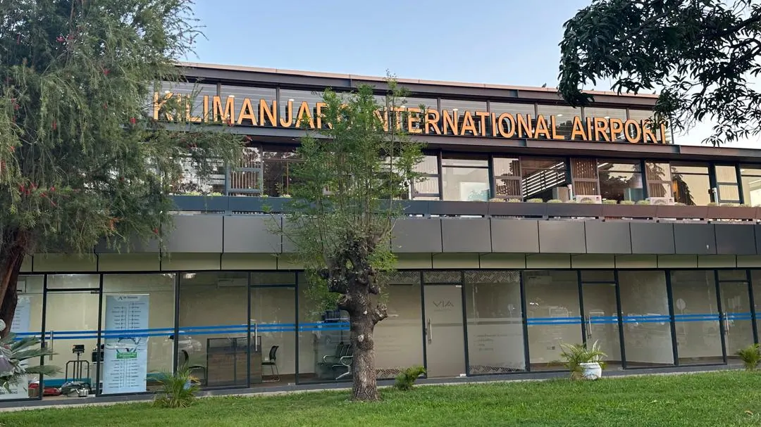 The terminal at Kilimanjaro International Airport seen from the forecourt